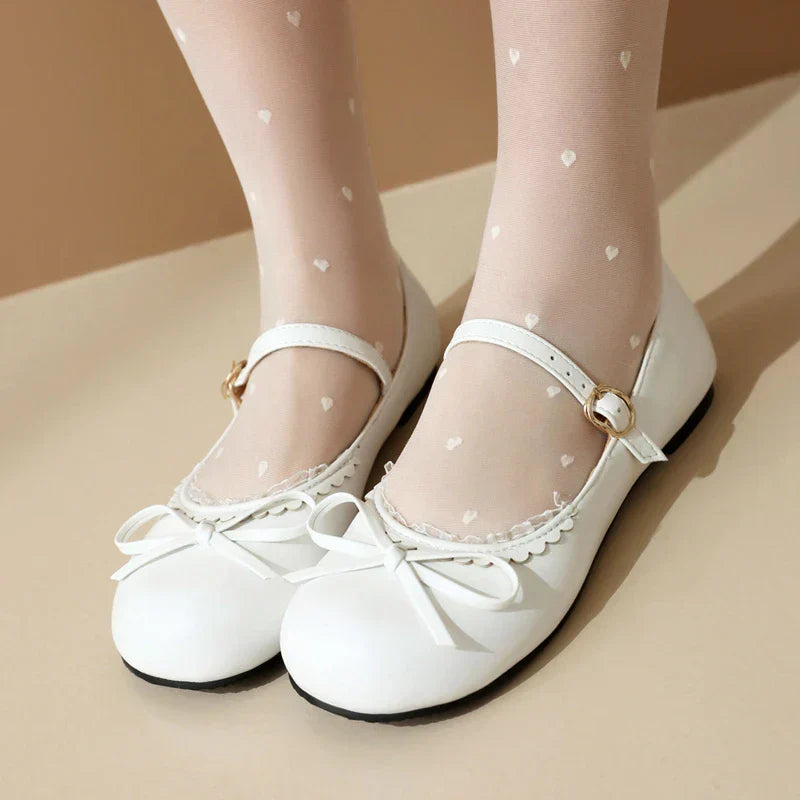 White Flats Janes Bow Pink Ballet Shoes 33-45 - Mary