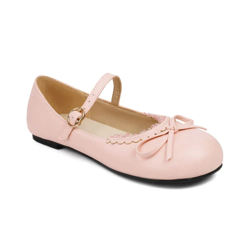 White Flats Janes Bow Pink Ballet Shoes 33-45 - Mary