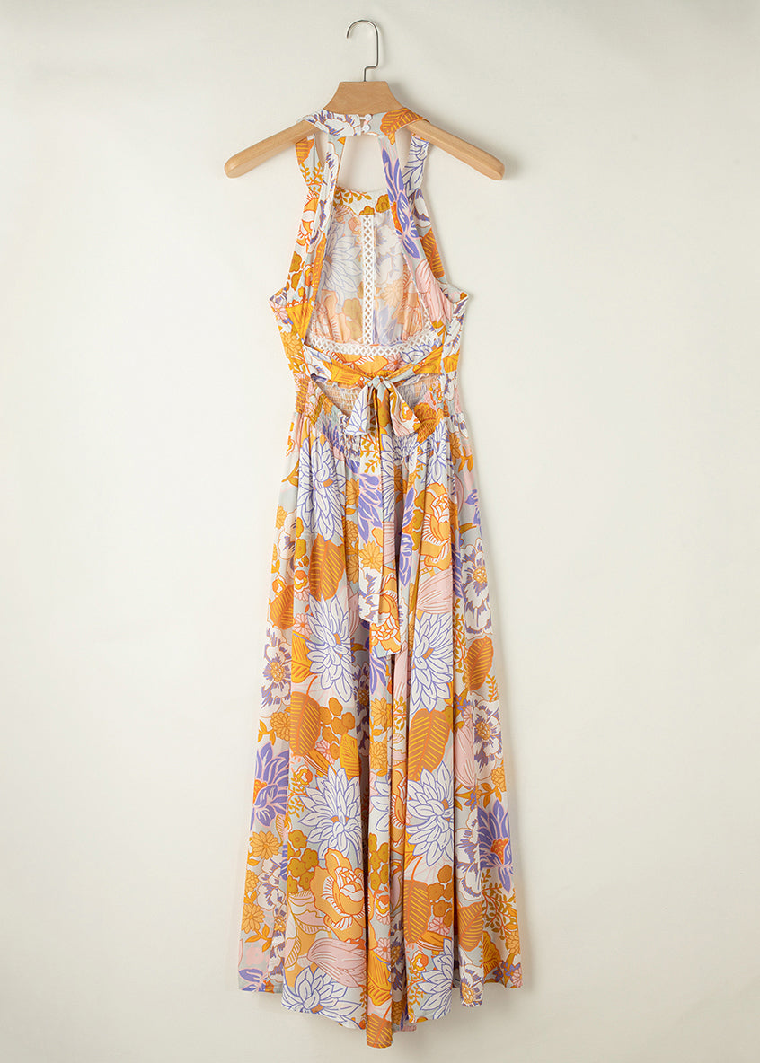 Sleeveless Fit Colorblock Dresses Maxi Backless Print Tunic Slim