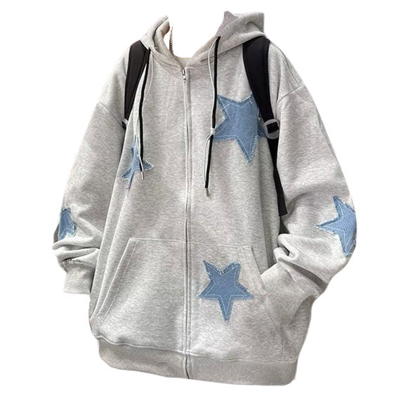 Star Patch  Zip Up Hoodie - Aesthetic Outfits - Boogzel Clothing