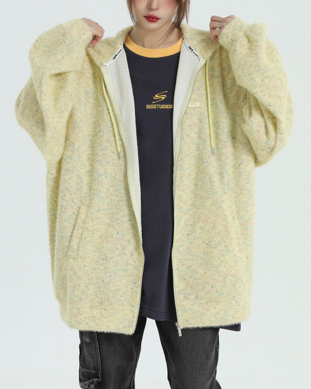 Stay warm in our yellow  Casual Friday Knit Zip Hoodie. With its relaxed fit, zip-up front, and soft fabric, this hoodie is your go-to for casual, comfy vibes  boogzel clothing