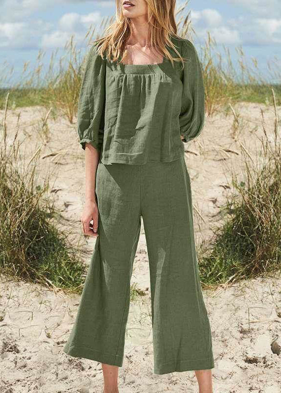 Top Khaki Collar Set Square Pants Two Crop Pieces And Style Half