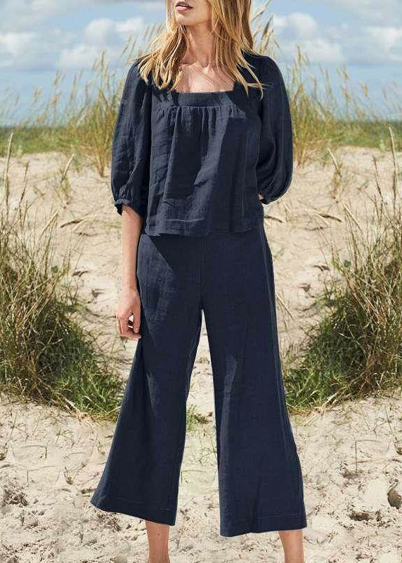 Top Khaki Collar Set Square Pants Two Crop Pieces And Style Half