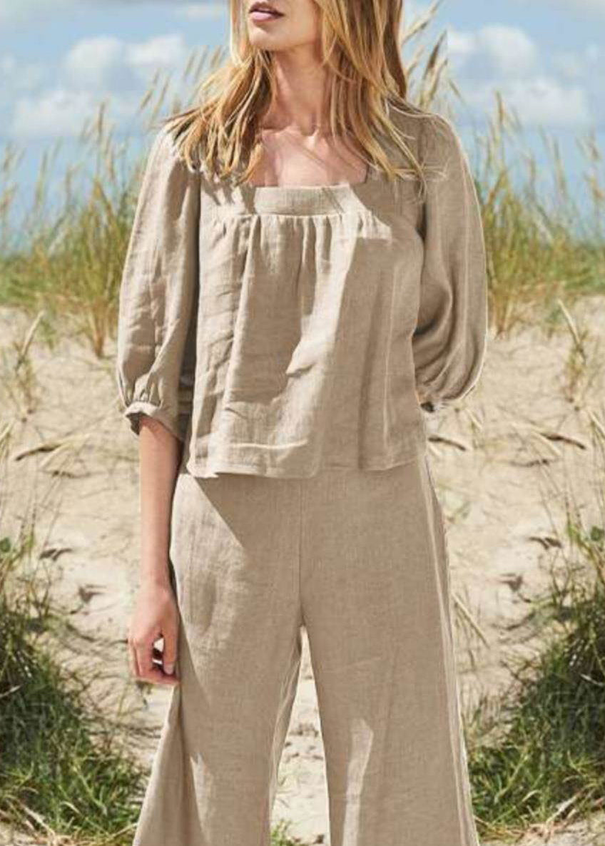 Top Khaki Collar Set Square Pants Two Crop Pieces And Style Half