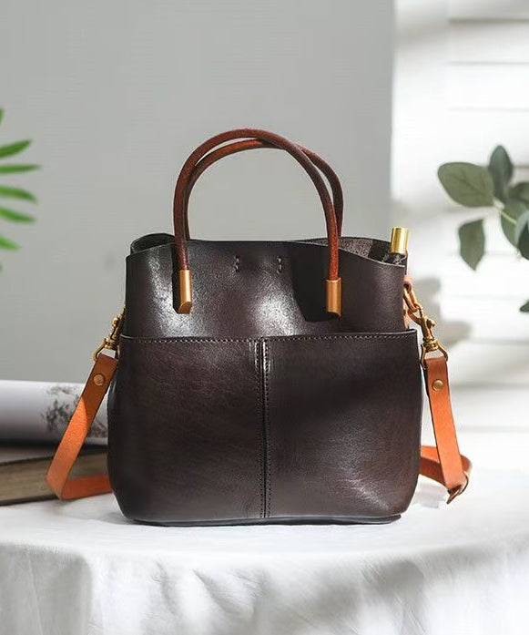 Durable Orange Style Tote Leather Handbag Large