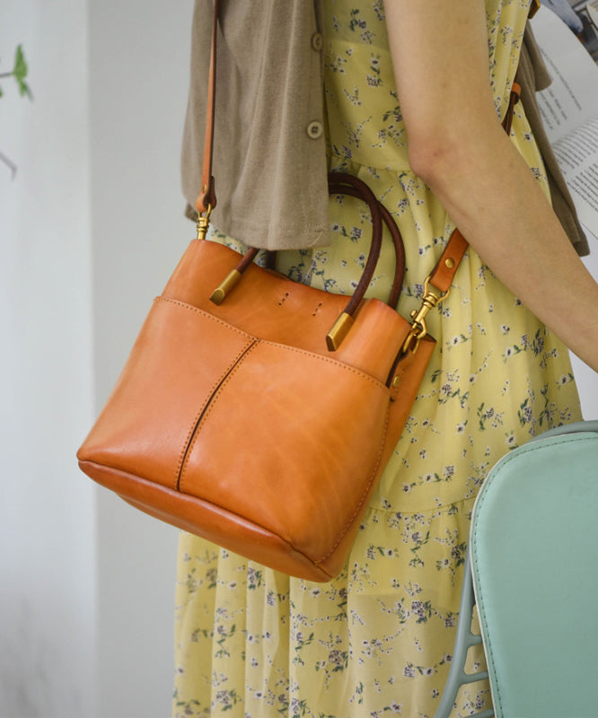 Durable Orange Style Tote Leather Handbag Large