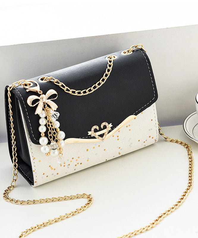 Leather Flap Linked Stylish Bag Faux Beige Chain