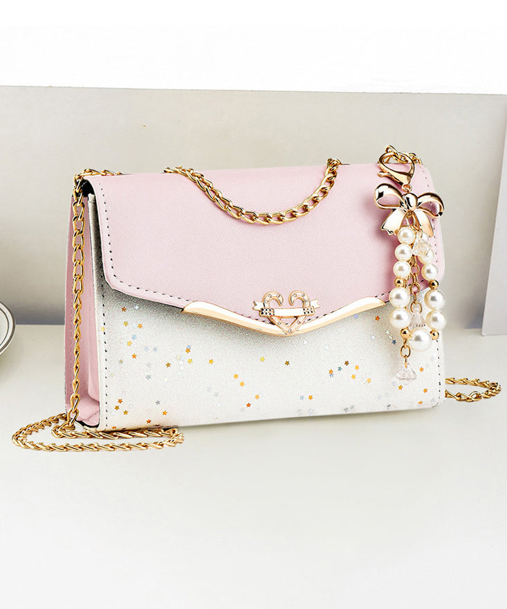 Leather Flap Linked Stylish Bag Faux Beige Chain