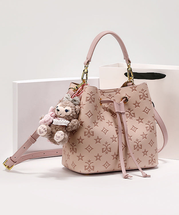 Pink Leather Calf Stylish Bag Embossed Bucket