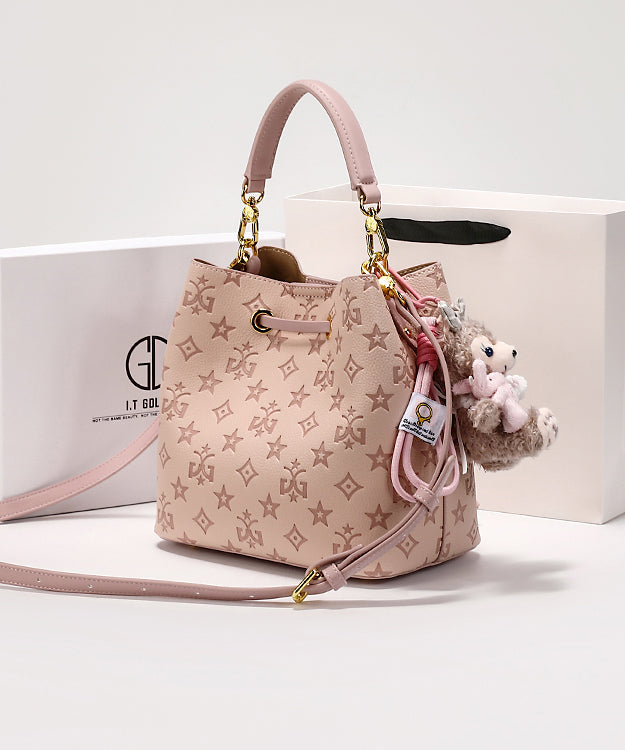 Pink Leather Calf Stylish Bag Embossed Bucket
