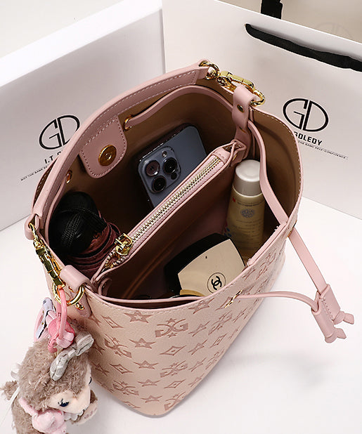 Pink Leather Calf Stylish Bag Embossed Bucket