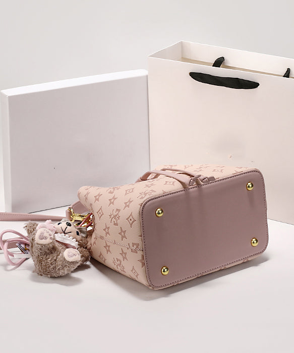 Pink Leather Calf Stylish Bag Embossed Bucket