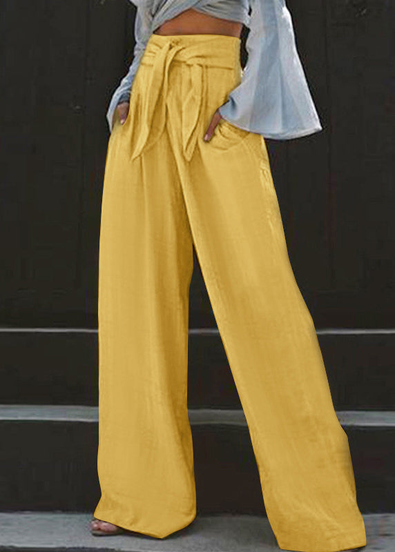 Pockets Wide Waist Pants Leg Yellow Summer Stylish High