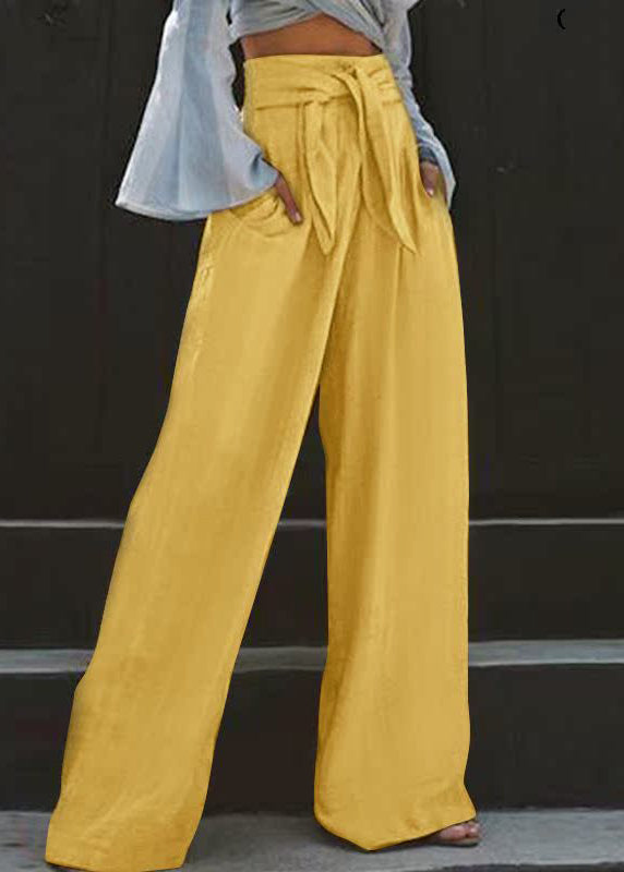 Pockets Wide Waist Pants Leg Yellow Summer Stylish High