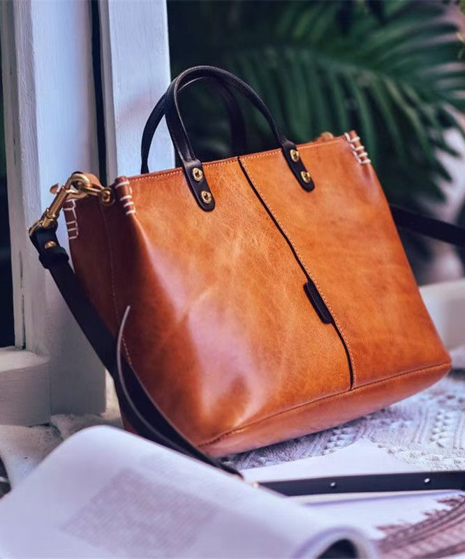 Tote Vintage Durable Handbag Leather Large Brown