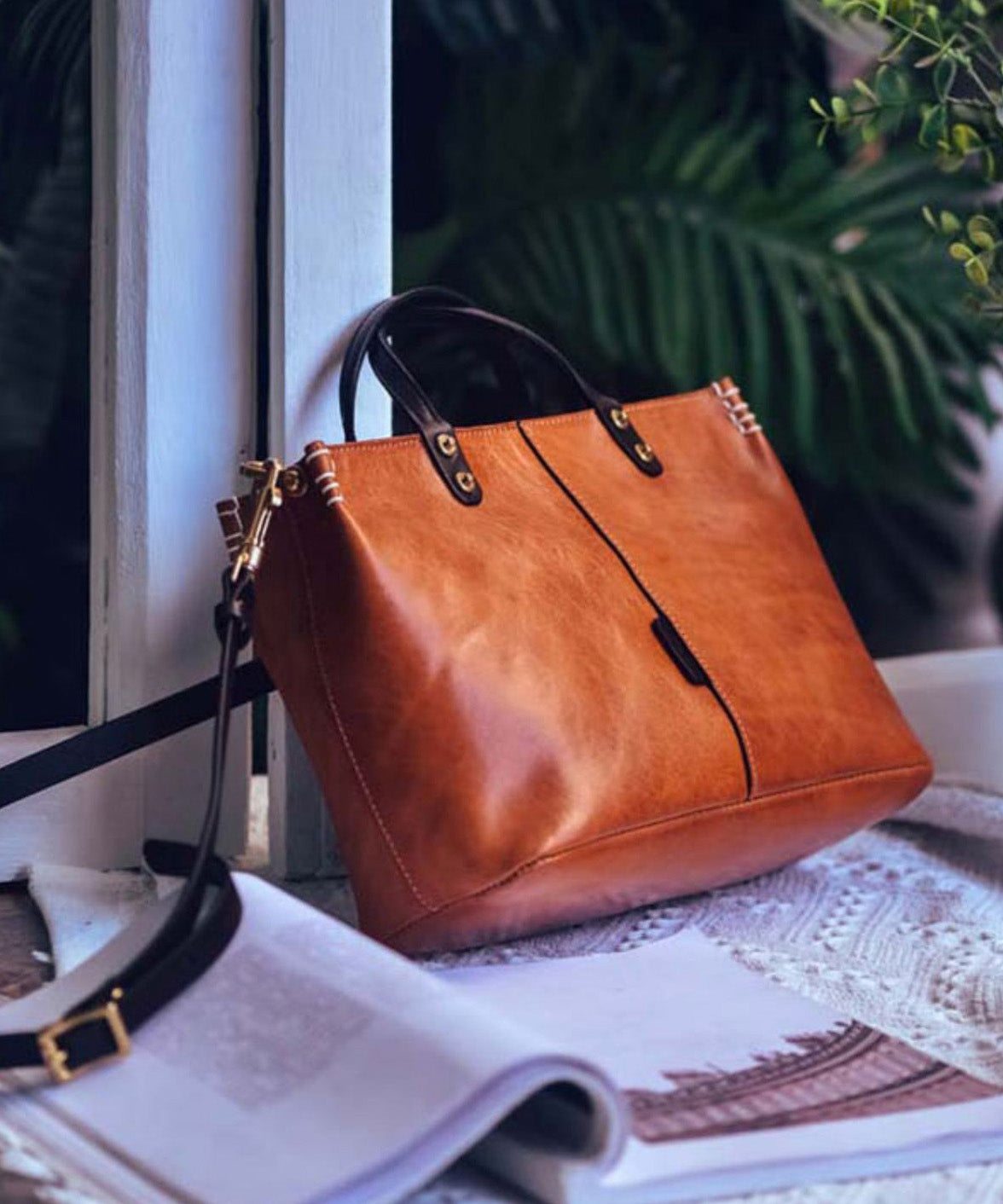 Tote Vintage Durable Handbag Leather Large Brown