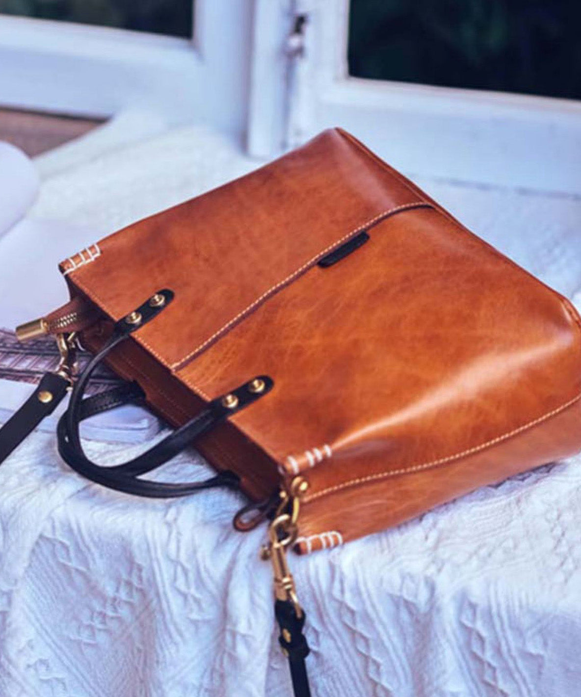 Tote Vintage Durable Handbag Leather Large Brown