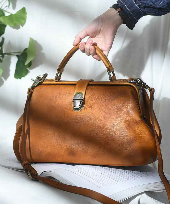 Brown Leather Capacity Handbag Vintage Large Tote