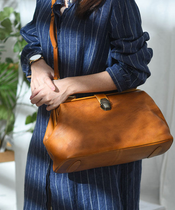 Brown Leather Capacity Handbag Vintage Large Tote