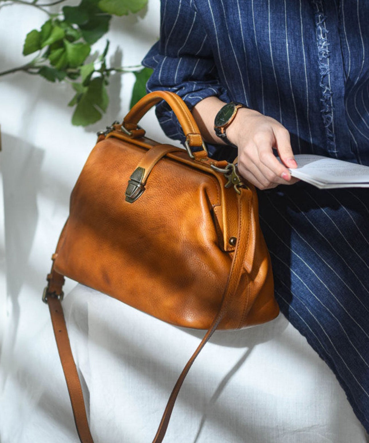 Brown Leather Capacity Handbag Vintage Large Tote