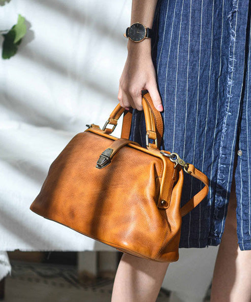Brown Leather Capacity Handbag Vintage Large Tote