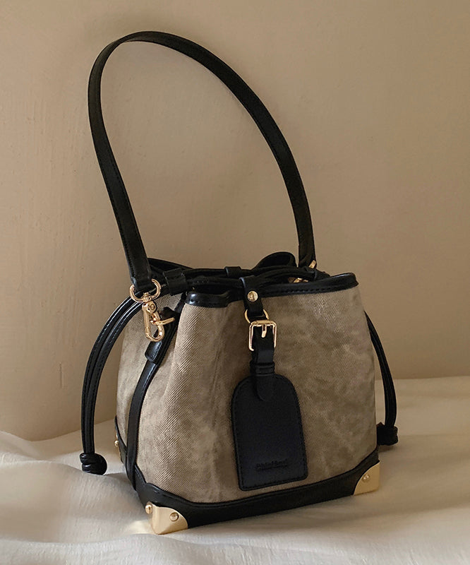 Bucket Bag Black Drawstring Leather Faux Women