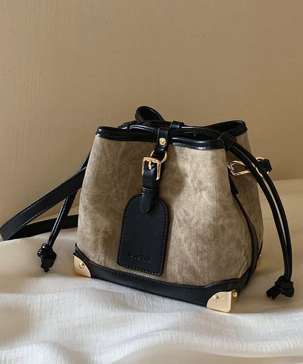 Bucket Bag Black Drawstring Leather Faux Women