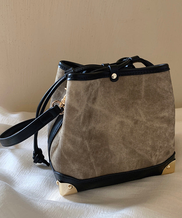 Bucket Bag Black Drawstring Leather Faux Women