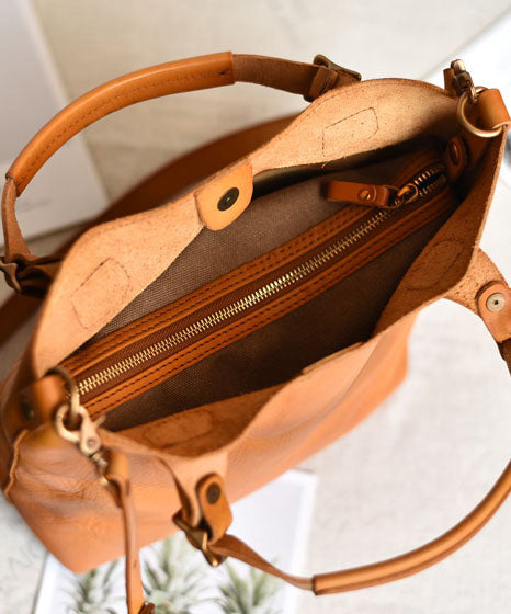 Tote Handbag Capacity Women Leather Large Orange