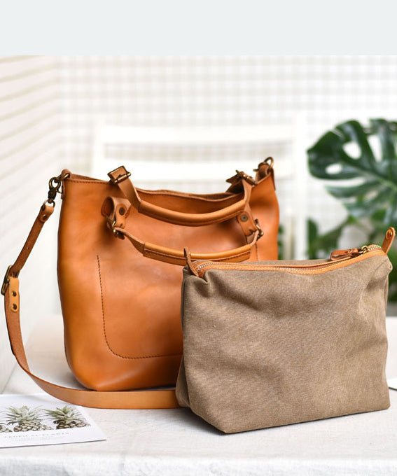 Tote Handbag Capacity Women Leather Large Orange