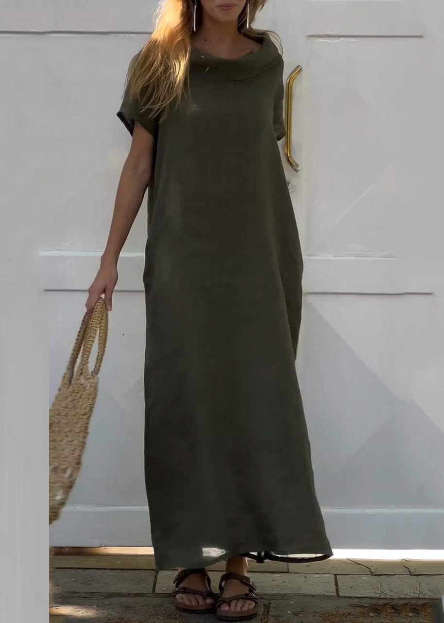 Solid Dresses Pink Neck Patchwork Women Turtle Vacation Long