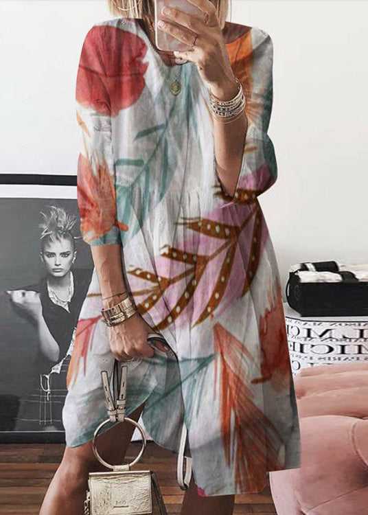 Mid O Cotton Neck Yellow Women Summer Print Dress