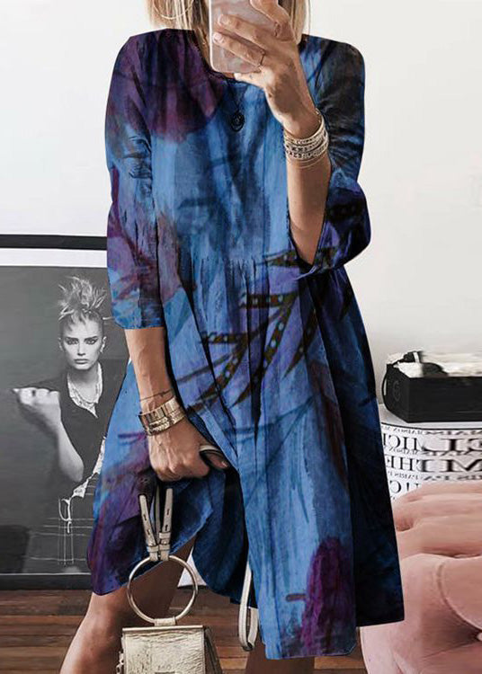 Mid O Cotton Neck Yellow Women Summer Print Dress