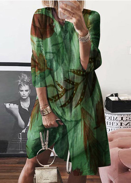 Mid O Cotton Neck Yellow Women Summer Print Dress