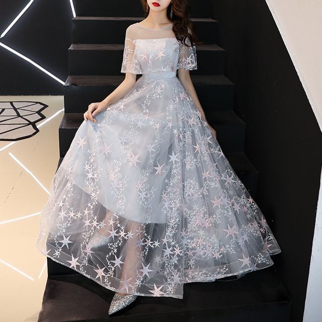 Dress / A-Line Embroidered Mesh Star Evening Cocktail Gown