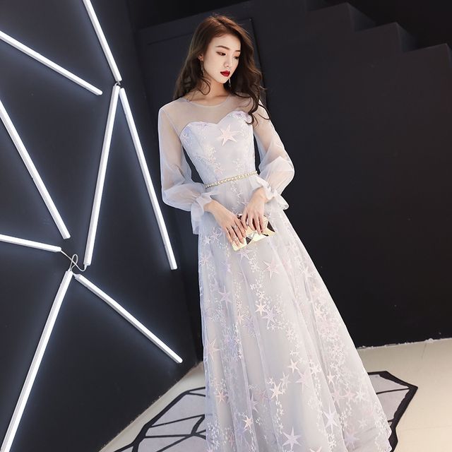 Dress / A-Line Embroidered Mesh Star Evening Cocktail Gown