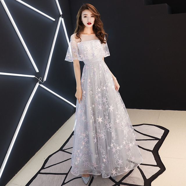 Dress / A-Line Embroidered Mesh Star Evening Cocktail Gown