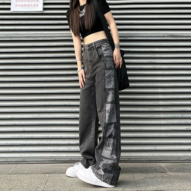 Jeans Graphic Baggy Print Waist High