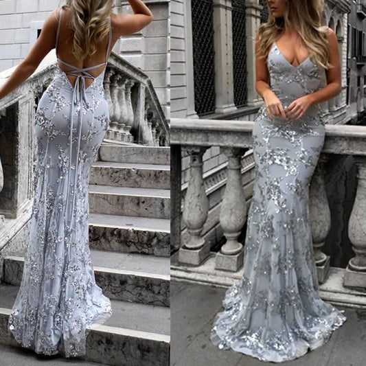 Evening Gown Spaghetti-Strap Mermaid Glitter
