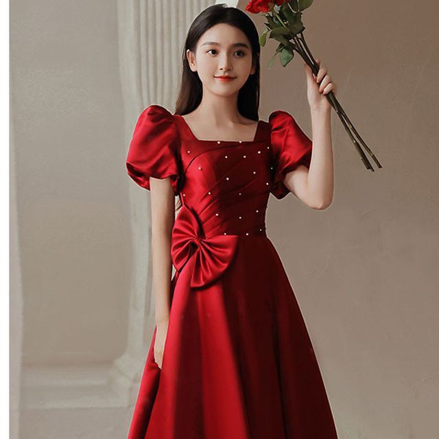 A-Line Bow Puff-Sleeve Dress (Various Prom Designs) Embellished