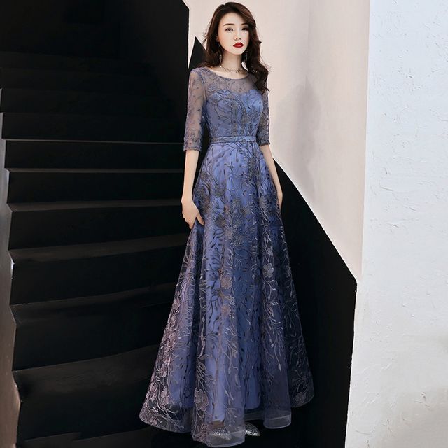 Mesh Evening A-Line Cocktail Gown Dress /