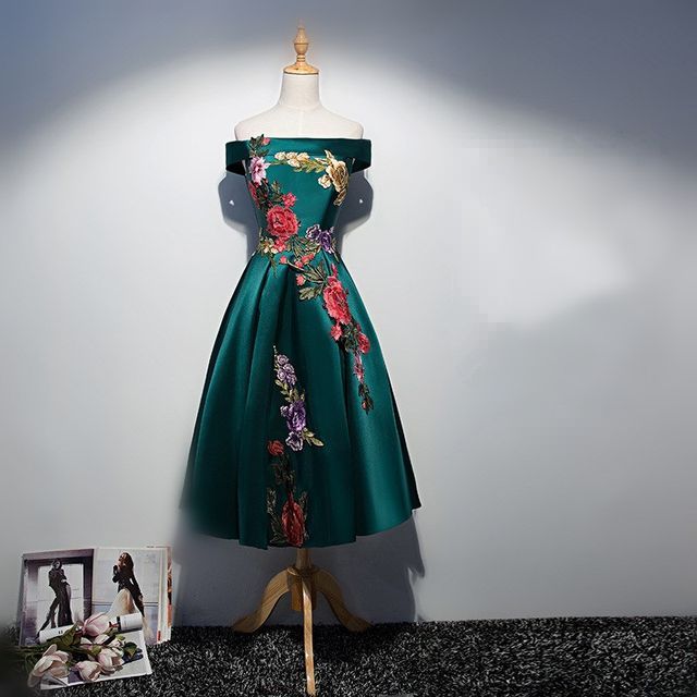 Gown Dress Off-Shoulder Evening / A-Line Embroidered Cocktail