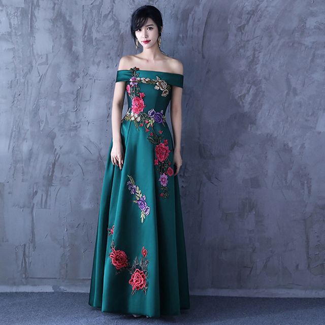 Gown Dress Off-Shoulder Evening / A-Line Embroidered Cocktail