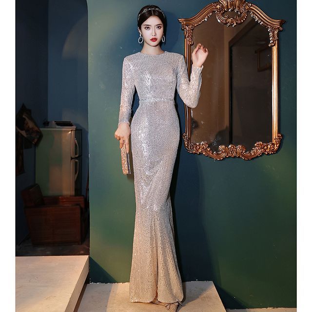 Sequin Mermaid Evening Gown Long-Sleeve