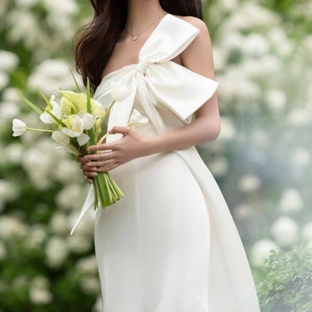 Plain Wedding Gown Strapless Bow Mermaid