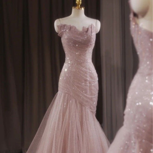 Mermaid Gown Evening Mesh Trained Strapless