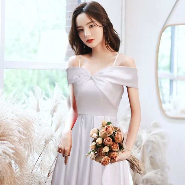 Gown Cocktail Shoulder Glitter / Off Evening A-Line Dress