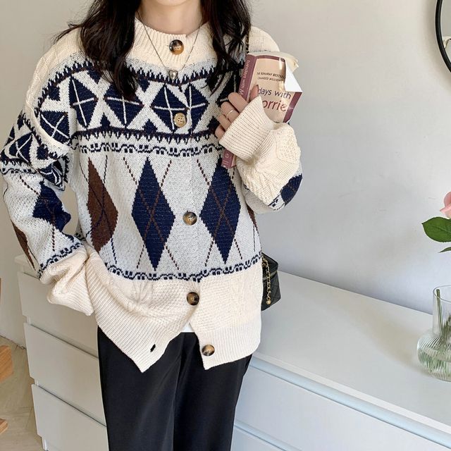 Pattern Cardigan Loose-Fit