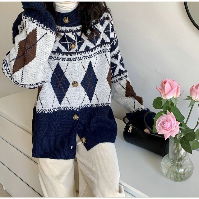 Pattern Cardigan Loose-Fit