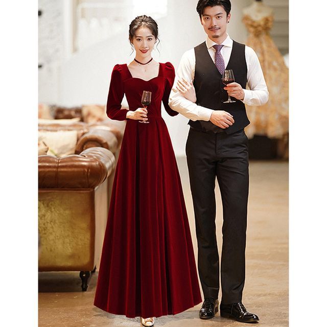 Evening Cocktail / Long-Sleeve A-Line Dress Gown